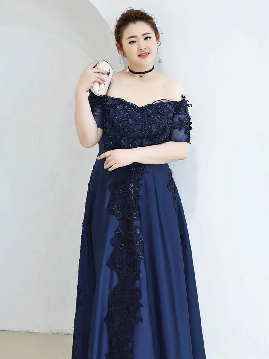 Вечернее платье с открытыми плечами Robe De Soiree T523 размера плюс темно-синие женские вечерние платья с бисером элегантное платье с вырезом лодочкой для выпускного вечера