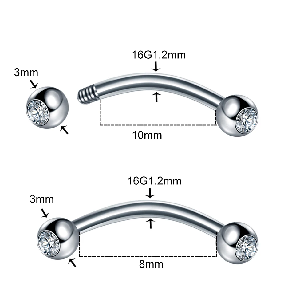 Stainless Steel Crystal Eyebrow Piercing Curved Barbell Banana Earring Lip Nipple Belly Button Pircing Daith Helix Jewelry 1PC,piercing jewelry,body piercing earrings,ear piercing jewelry,metal jewelry,belly button earrings,belly button piercings,body piercing jewelry,body jewelry