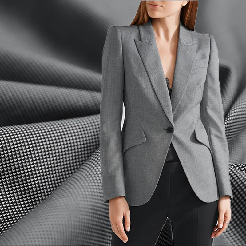 

100x150cm Miniature houndstooth pattern Mulberry Silk and Wool Jacquard Fabric For woman Dresses Suit Trousers DIY Sewing