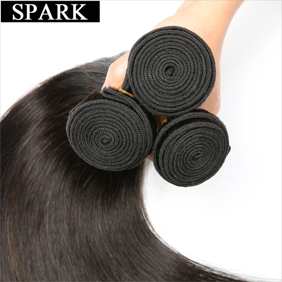 Spark бразильские прямые человеческие волосы для наращивания 1B натуральный черный цвет натуральные кудрявые пучки волос 8-26 дюймов Remy Волосы Ткачество L