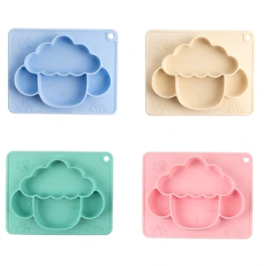 2024 New Baby Suction Bowl Divided Dinner Plate Infants Learning Feeding Dish Non-toxic BPA-Free Silicone Solid Color Cute Sheep