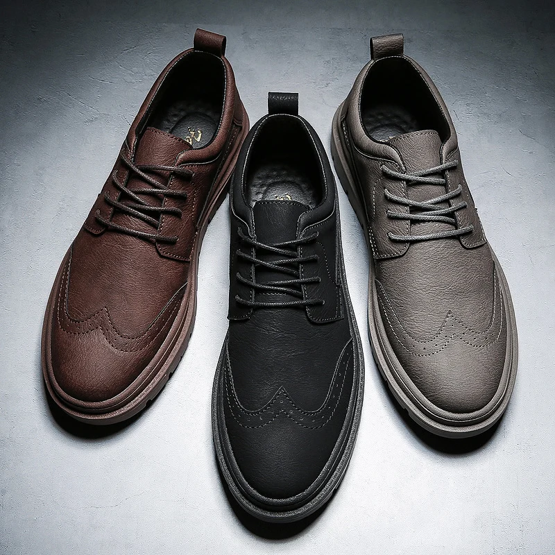 men classical leather casual shoes italian designer dress work male footwear elegant moccasins homme trend brogue shoes for men (36)