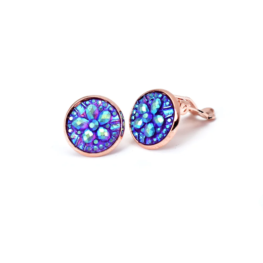 color 8 Серьги-Клипсы из розового золота для женщин, не пирсинг, ювелирные изделия, голубые белые круглые полимерные серьги-каффы с цветами без пирсинга - Окраска металла: color 8