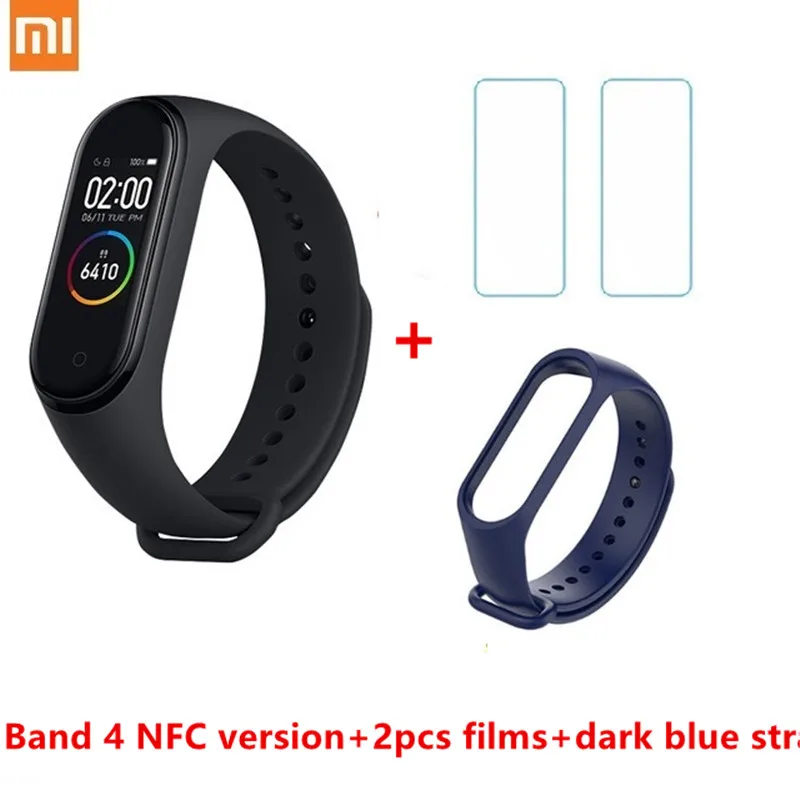 Xiaomi Mi band 4 NFC версия AI контроль сердечного ритма фитнес-трекер 50 м водонепроницаемый сенсорный цветной экран Bluetooth 5,0 браслет - Цвет: n 2 fil n dar bl str