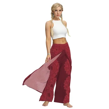 

Selling Digital Printed Women's Fitness Yoga Pants Loose Leisure Broad-legged Pants Open-forked Straight Pants Batch
