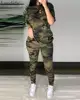 Women Fashion Elegant Casual Round Neck Camouflage Half Sleeve T-Shirt & long Pants High Waist Set ► Photo 1/3