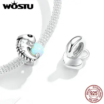 

925 Sterling Silver Chameleon Animal Opal Beads Charms WOSTU New Arrival Opal Charms fit Women Bracelets Jewelry Making FNC254