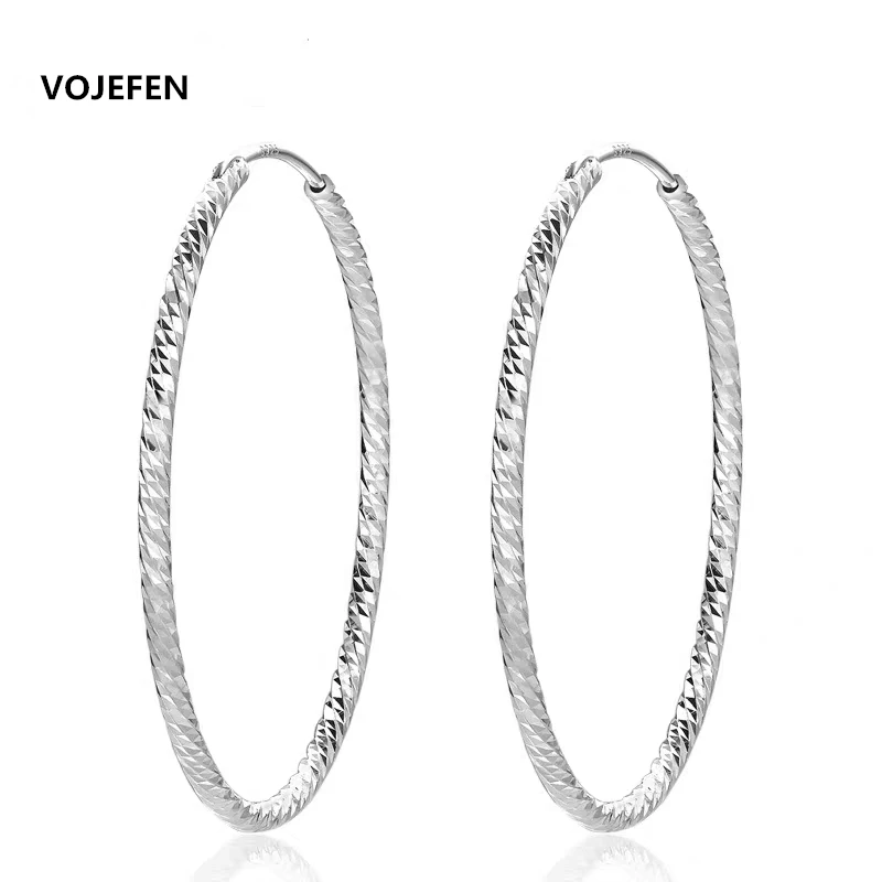VOJEFEN, большие серьги-кольца для женщин, 925 пробы, Серебряное колесо с тиснением, стильные обручи, серьги-петли, ценное ювелирное изделие для девушек