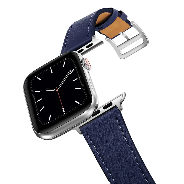 Business Real Leather Loop Bracelet Belt Band for Apple Watch SE 7654 42MM 38MM 44MM 40MM Strap on Smart iWatch 3 Watchband 45mm Dark navy blue