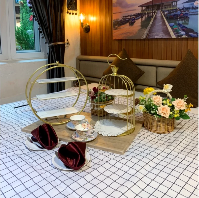 European-style Golden Round Three-layer Dessert Stand Cake Stand Dessert Table Decoration Display Decoration