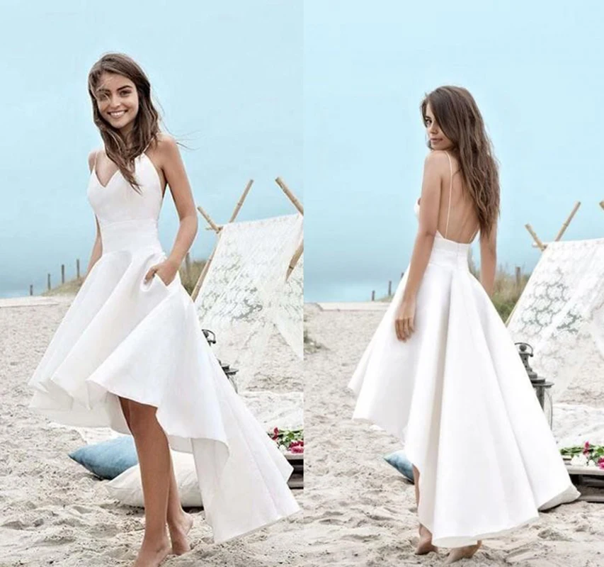 2019 Corto Vestido De Novia Playa Elegante Longitud Del Te Vestidos De Boda Cortos Cuello En V Simple Vestido Corto Para Novia Vestidos De Novia Aliexpress