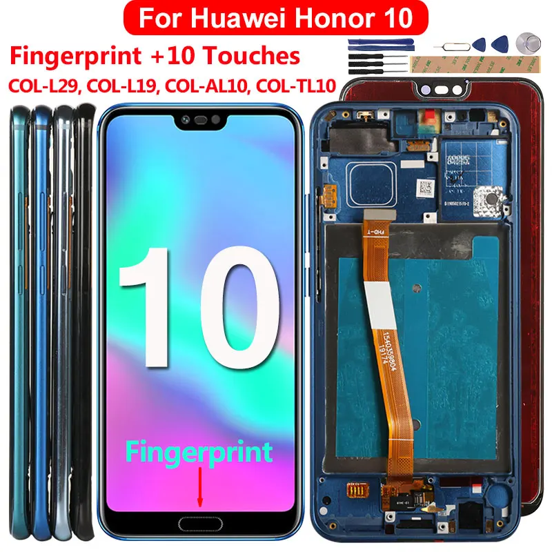Lcd Screen For Huawei Honor 10 Display With Fingerprint 10 Touches Lcd Replacement For Honor 10 Col L29 L19 Al10 Tl10 5 84 Inch Mobile Phone Lcd Screens Aliexpress
