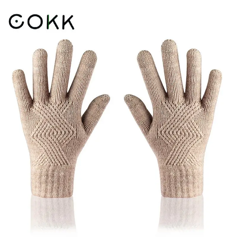 COKK Winter Gloves For Women Men Wool Knitted Touch Screen Hand Gloves Ladies Keep Warm Driving Outdoor Riding Mittens Windproof