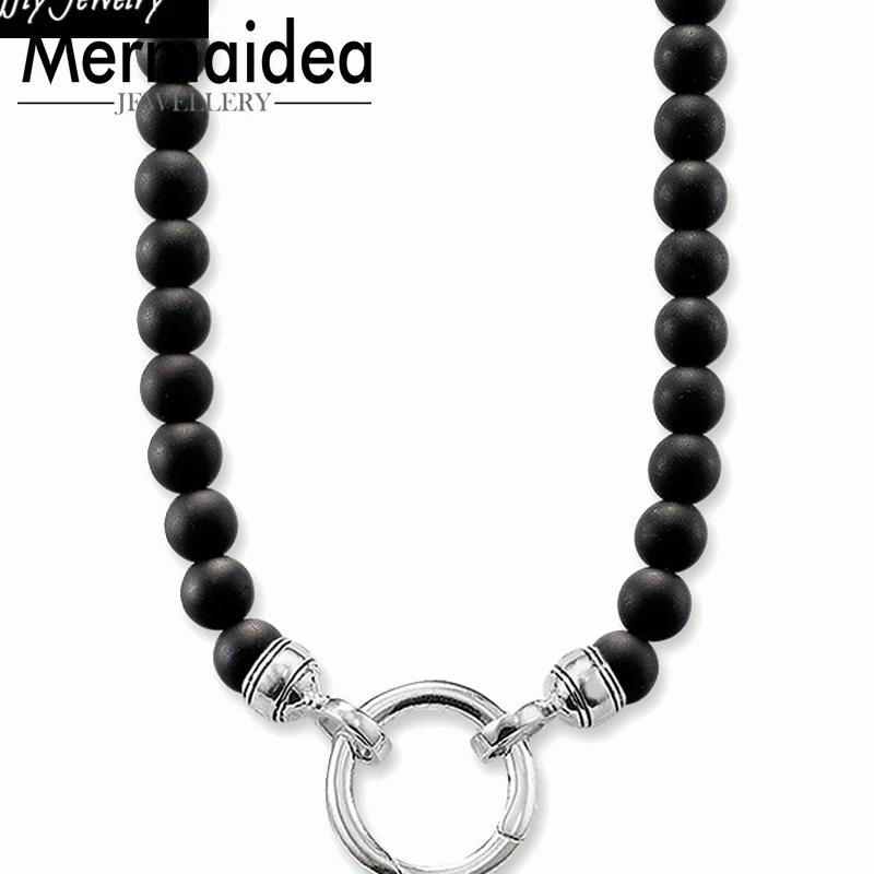 Beads Necklace Obsidian Pendant Carrier Party Trendy European Fashion Gift Jewelry in silver plated Men Women | Украшения и