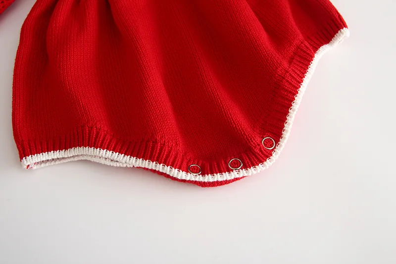 Красный Рождественский комбинезон для маленьких девочек от 0 до 24 месяцев, новогодние костюмы для новорожденных девочек, Вязаный комбинезон с длинными рукавами, теплая Рождественская одежда