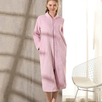 

Flannel Zipper Nightgown Plus Size Women's Winter Thickening Men's Long Coral Velvet Couple Bathrobe Pregnant Women's Pajamas