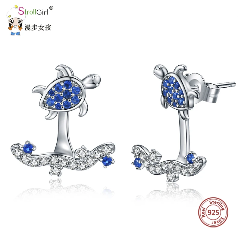 

StrollGirl 925 Sterling Silver Summer Ocean Series lovely Sea Turtle Surfing Stud Earrings for Women Vacation Jewelry Gifts New