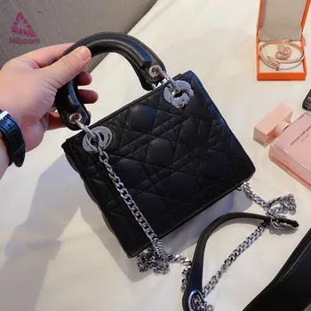 

Hiboom Sheepskin soft leather bag totes chain sholder women bags black color flap