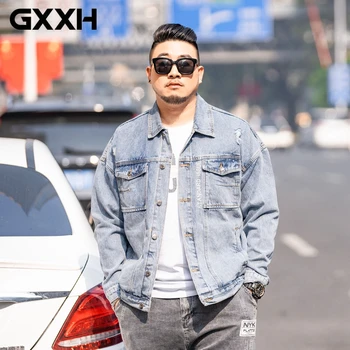 

2020 Japanese Korea Fashion Large Size Spring Denim Jacket Embroidered Hole Large Plus Size Jeans Jacket Casual Oversize XXL-7XL