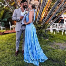 Шифоновые кружевные вечерние платья с лямкой на шее, сексуальное вечернее платье с открытой спиной, арабское Платье Vestidos De Fiesta De Noche Robe De Soiree размера плюс