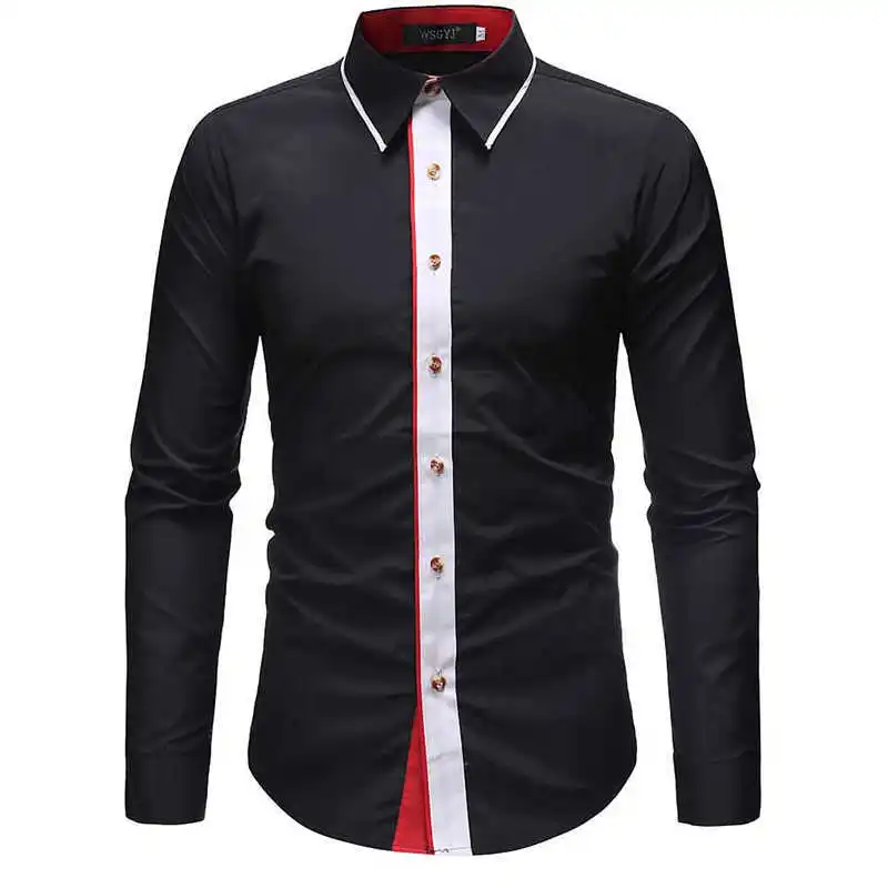 Новая европейская Мужская рубашка Slim Fit Мужская рубашка с длинным рукавом Однотонная британская хлопковая рубашка мужская