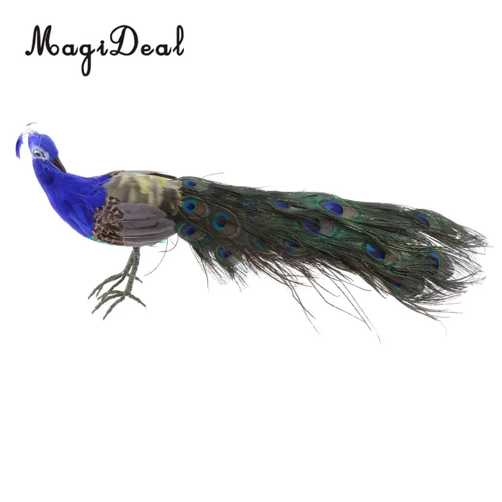 MagiDeal long tail beautiful feathered artificial peacock bird model large 50cm peacock handicraft prop home garden decoration