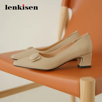 

Lenkisen gladiator high quality handmade dress real leather small square toe med square heels slip on daily wear women pumps L07