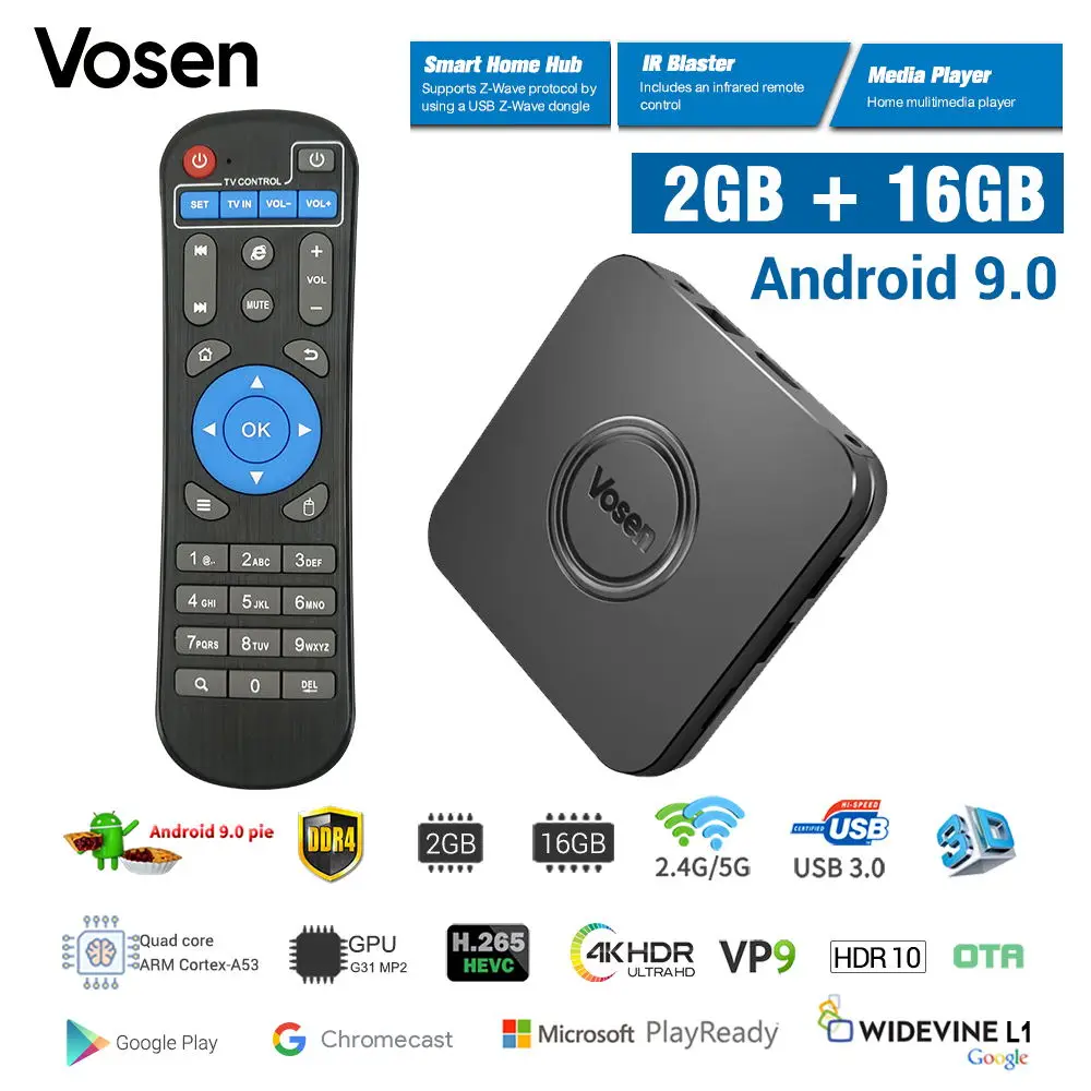 Умная ТВ приставка Mecool Vosen V1 на базе Android 9 0 2 Гб DDR4 16 ПЗУ Amlogic S905X2 4K 3D 4G/5G Wi Fi BT4.0 USB 3