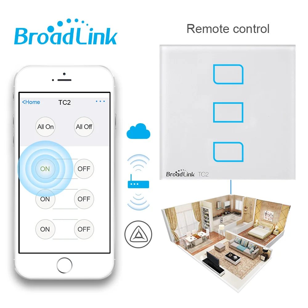 Broadlink TC2 1/2/3 Gang UK настенный сенсорный выключатель света 433 МГц Беспроводное