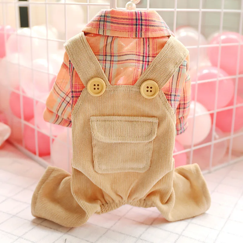 2020 Pet Dog Four Feet Clothes for Small and Medium-sized Dogs Plaid Double Buckle College Style Overall | Дом и сад