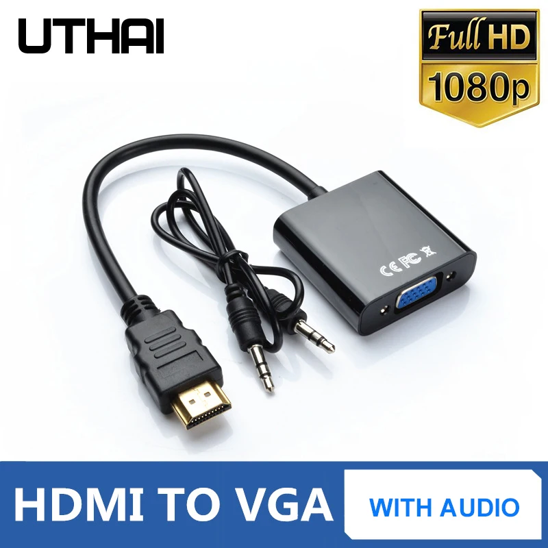 

UTHAI T20 HDMI to VGA Adapter With Audio 1080P HD Digital Cable For PC Laptop Tablet HDMI Male To VGA Famale Converter