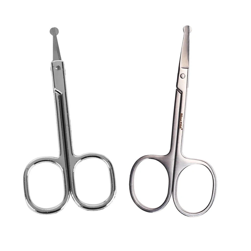 2pcs Women Men Safety Nose Face Hair Eyelash Eyebrow Beard Mustache Scissors Remover Trimming Cutter Set