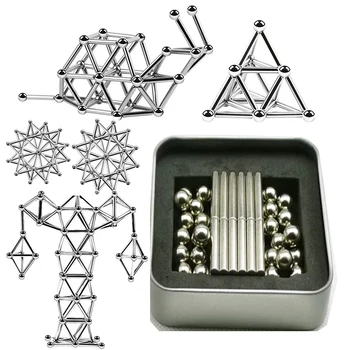 

63-189pcs Metal Magnets Cube Construction Magic Building Blocks Children Educational Puzzle Toys Magnetic Sticks Steel Balls Set