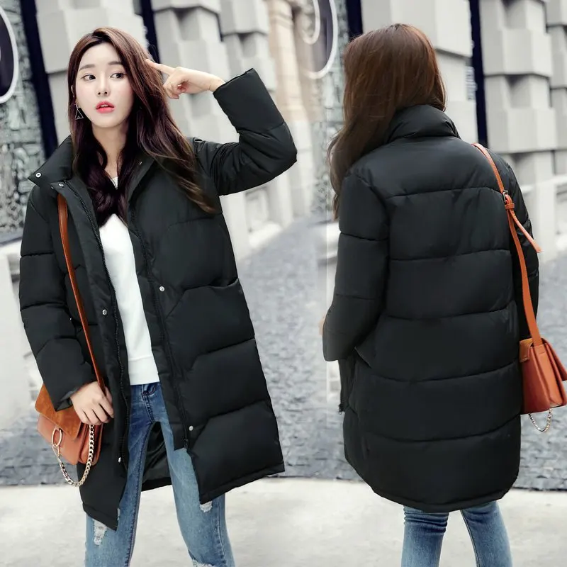 

2018 Winter New Style Korean-style Cotton-padded Clothes Women's Mid-length Loose-Fit Stand Collar down Coat Students Cotton Coa