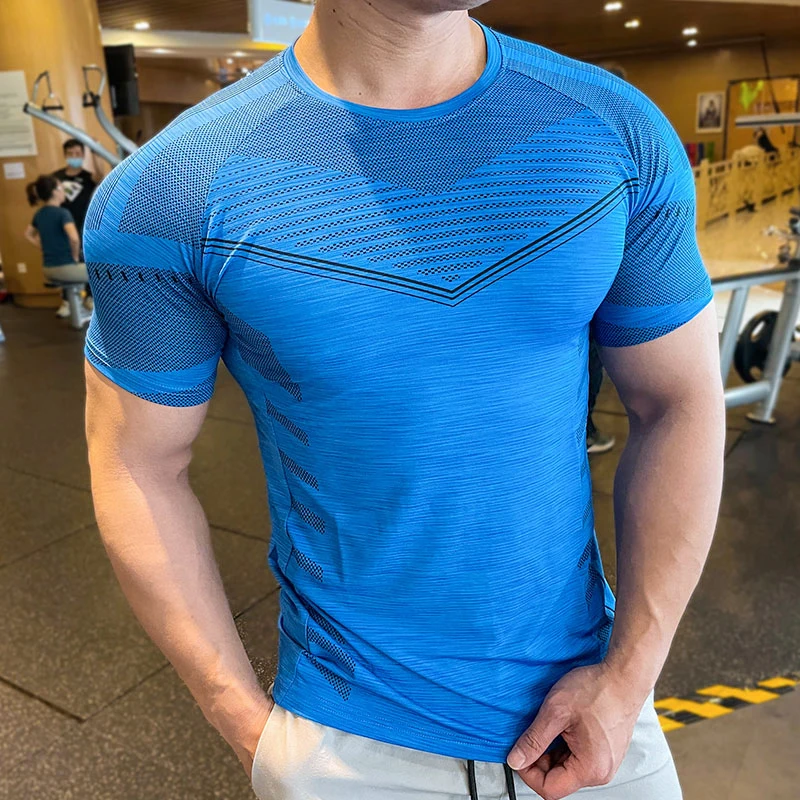 Summer Compression Breathable Short Sleeve Men Running Fitness Tshirt