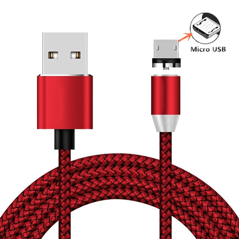 Магнитный Тип usb C Micro светодиодный кабель usb для Nokia X7 X6 X5 7,1 8,1 5,1 6,1 2,1 3,1 плюс 7 5 6 8 QC 3,0 зарядное устройство для быстрой зарядки - Цвет: Micro Cable Red