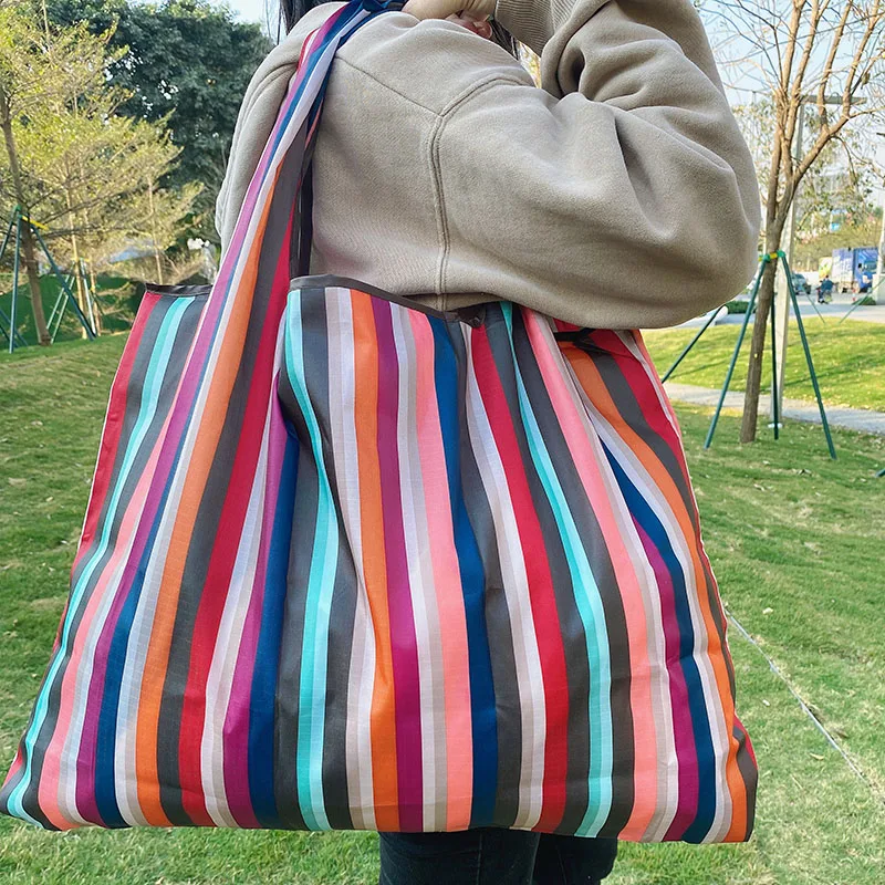 Large Reusable Grocery Store Green Shopping Bag 50 Pound Handbag Foldable Ladies Shoulder Bag Washable Handbag 2021