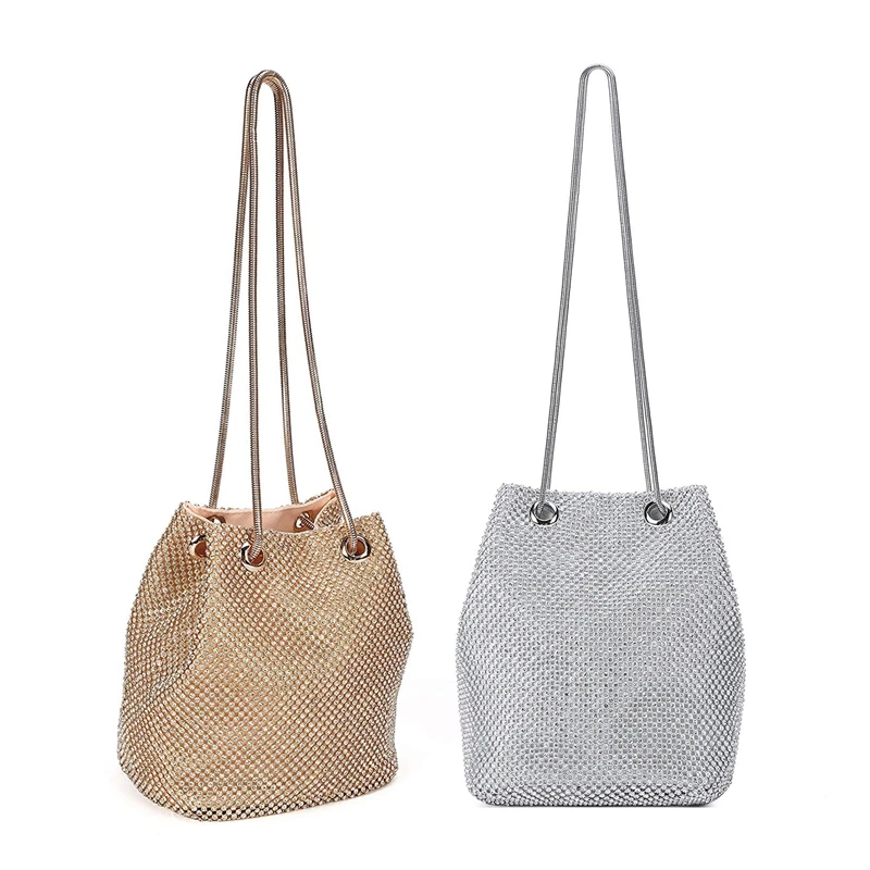 

ABZC-2pcs Women Polyester + Rhinestone + Metal Evening Bags Bucket Bag Clutch Bags - Gold & Silver