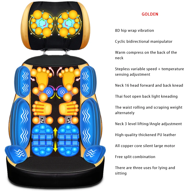 Cervical spine massager multi-function body neck shoulder waist vibration kneading household electric massage chair cushion 4