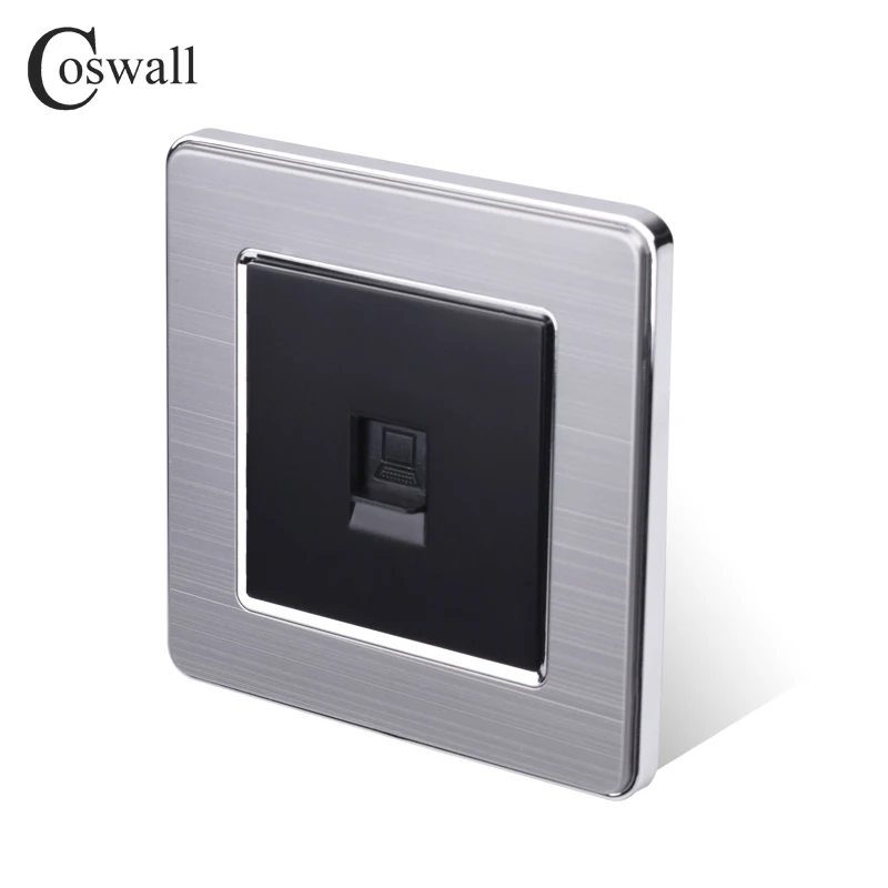 COSWALL 1 комплект RJ45 Интернет-Джек CAT5E разъем из нержавеющей стали матовая панель компьютерная розетка настенная розетка для передачи данных