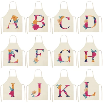 

Flower Letter Alphabet Pattern Kitchen Apron For Woman Sleeveless Cotton Linen Aprons Cooking Home Cleaning Tools 53*65cm WQ0038