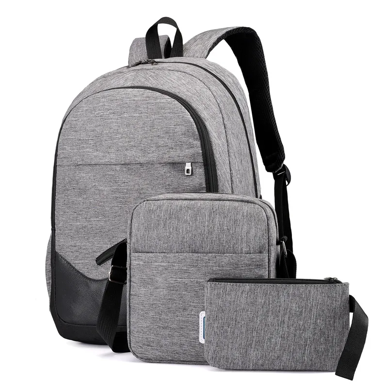 

Cross Border for Three-piece Set Canvas Backpack Casual Versatile Backpack Unisex Korean-style Early High School Bag