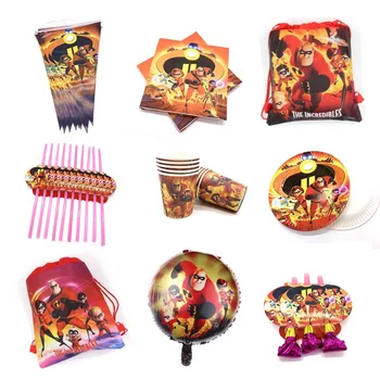 

Disney Cartoon Incredibles Theme Disposable Plates Cups Napkins Cartoon Party Decorations Straws Blowouts Banners Party Supplies