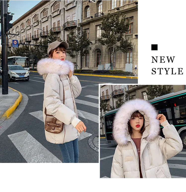 Зимняя куртка, женская зимняя парка с меховым воротником, Толстая куртка с капюшоном, корейский стиль, теплая Повседневная тонкая женская хлопковая куртка большого размера