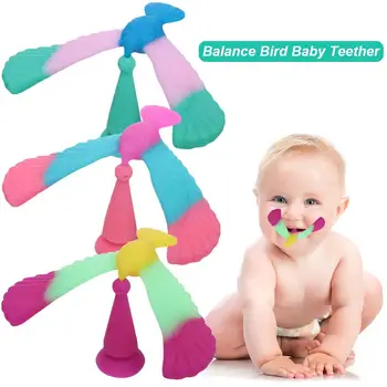 

New Type Teether Silicone Teether Baby Molar Rod Baby Full Silicone Teether Bite Balance Bird Baby Teether ABS Plastic Material