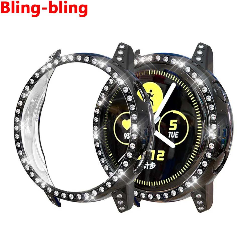 black-Blingbling Для galaxy watch Активный Чехол samsung galaxy watch active 2 44 мм 40 мм Бампер протектор HD полное покрытие экрана Защитный чехол - Цвет: black-Blingbling