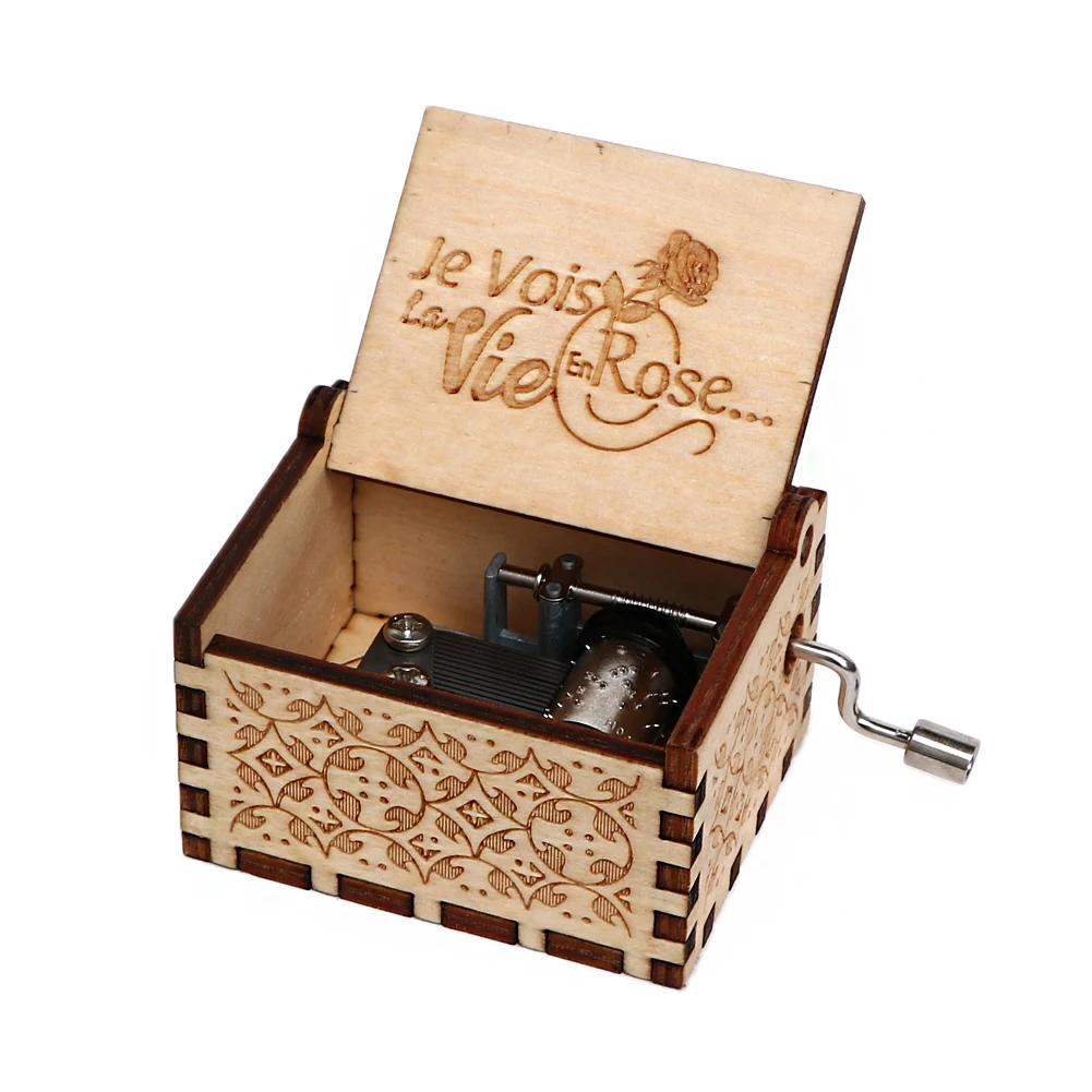 

La vie on rose Antique Carved Wooden Music Box Hand Crank Wood Musical Box Merry Christmas Gift New Year Gift Birthday Gift