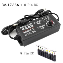 Universal Adjustable Power Supply Adapter with Display Screen - EU (3-12V 5A 8 PIN DC)