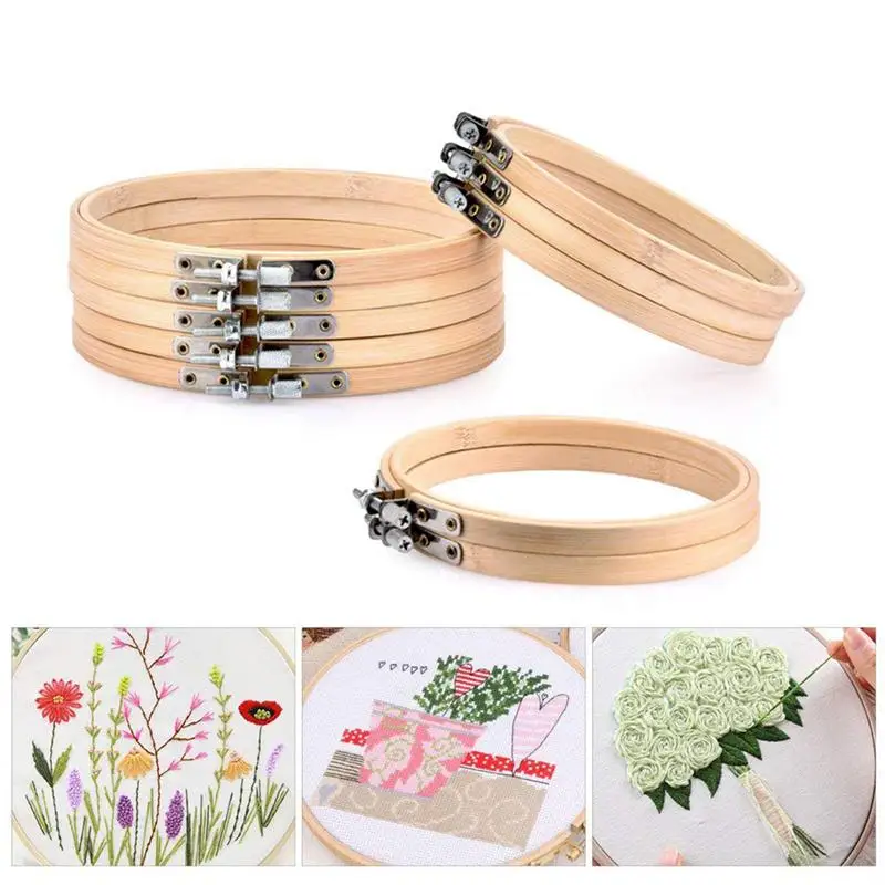 

10 Pieces Round Wooden Embroidery Hoops Frame Set, 5 Pieces 4 inch and 5 Pieces 6 inch Adjustable Bamboo Circle Cross Stitch H
