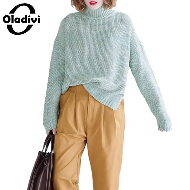 

Oladivi Plus Size Women Fashion Casual Loose Turtleneck Sweater 2019 Autumn Winter Ladies Knitted Pullovers Female Knit Shirts